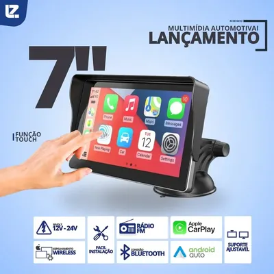 Central Multimídia Tela Portátil 7" com Espelhamento Bluetooth